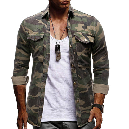 Long sleeve camouflage denim jacket