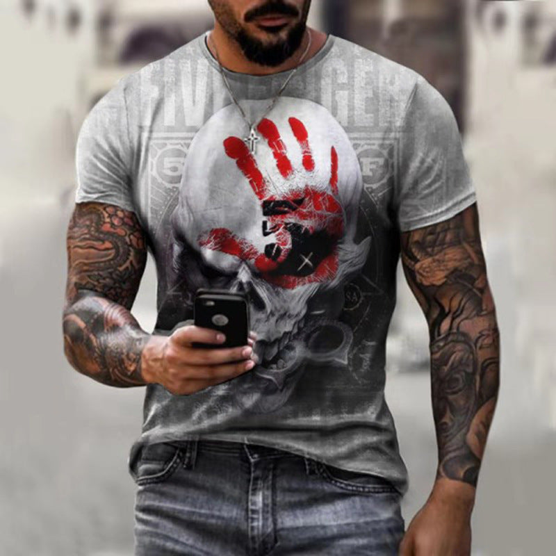 European And American Men's Series Fashion T-Shirt Aliexpress Independent Station New Skull Flag Printed Men's T-Shirt Top