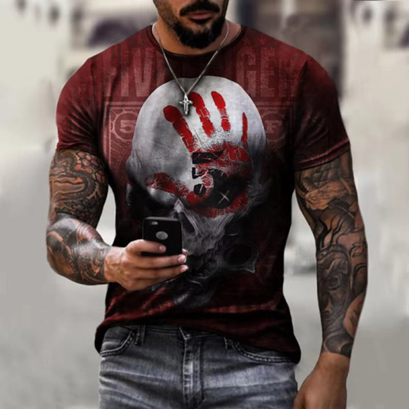 European And American Men's Series Fashion T-Shirt Aliexpress Independent Station New Skull Flag Printed Men's T-Shirt Top