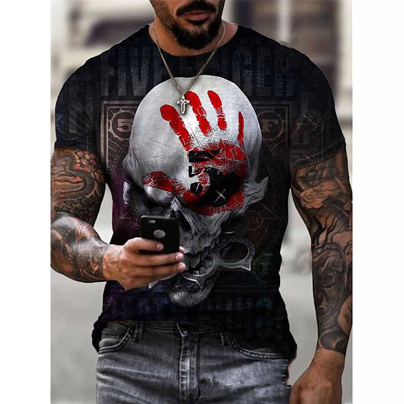 European And American Men's Series Fashion T-Shirt Aliexpress Independent Station New Skull Flag Printed Men's T-Shirt Top