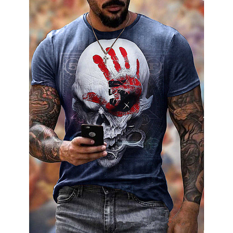 European And American Men's Series Fashion T-Shirt Aliexpress Independent Station New Skull Flag Printed Men's T-Shirt Top