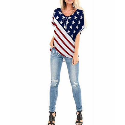 Flag star print loose short sleeve T-shirt