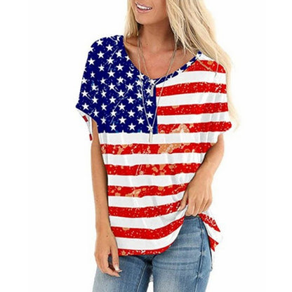 Flag star print loose short sleeve T-shirt