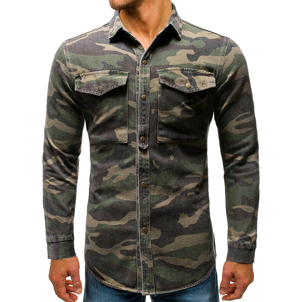 Long sleeve camouflage denim jacket