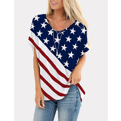 Flag star print loose short sleeve T-shirt