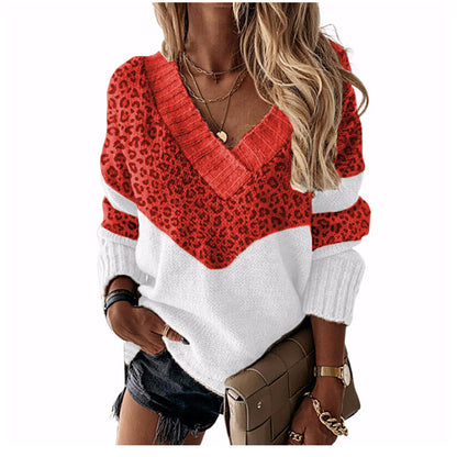 Color-blocking Striped Sweater Leopard Print