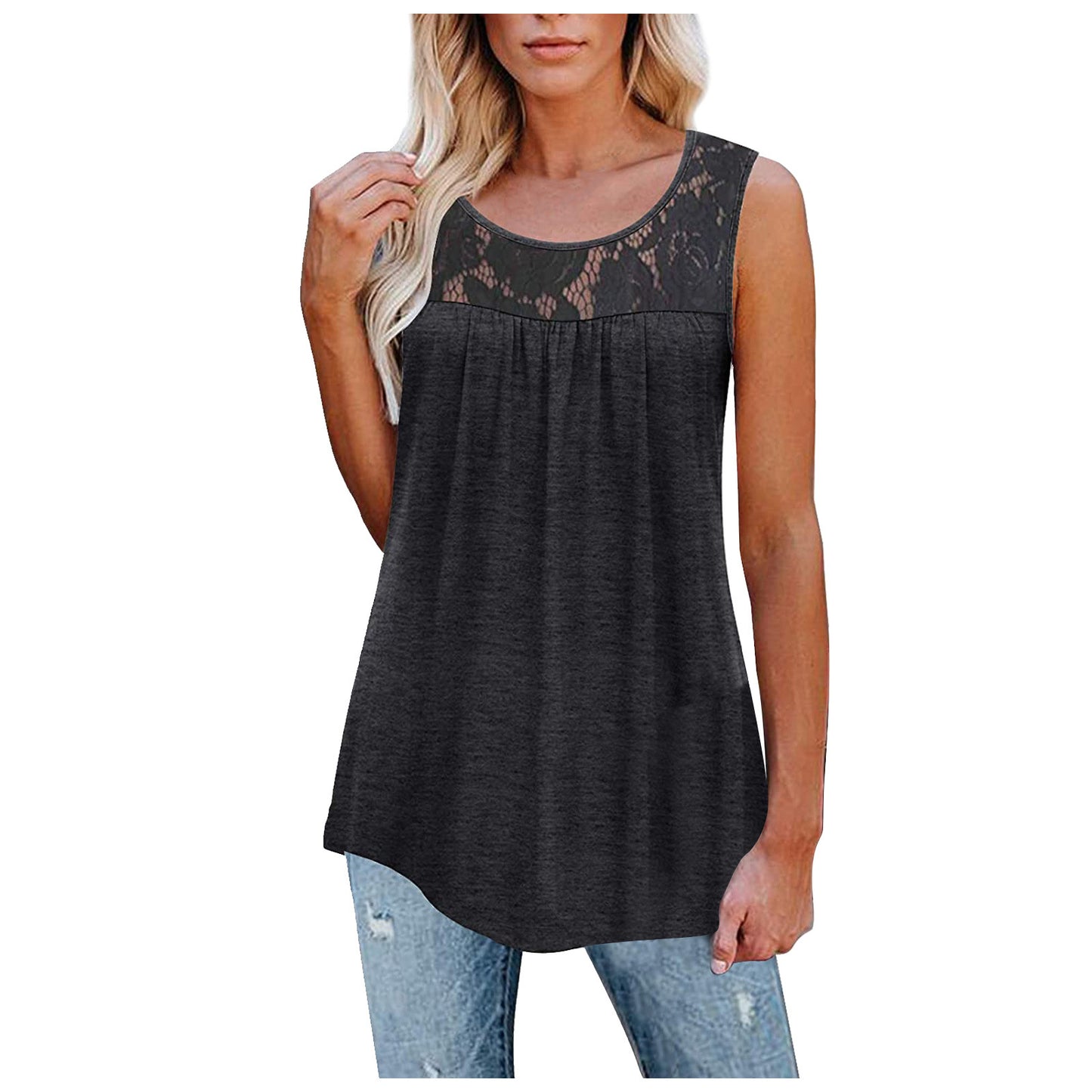 Lace Tops Summer Women Loose O-Neck Tank Tops