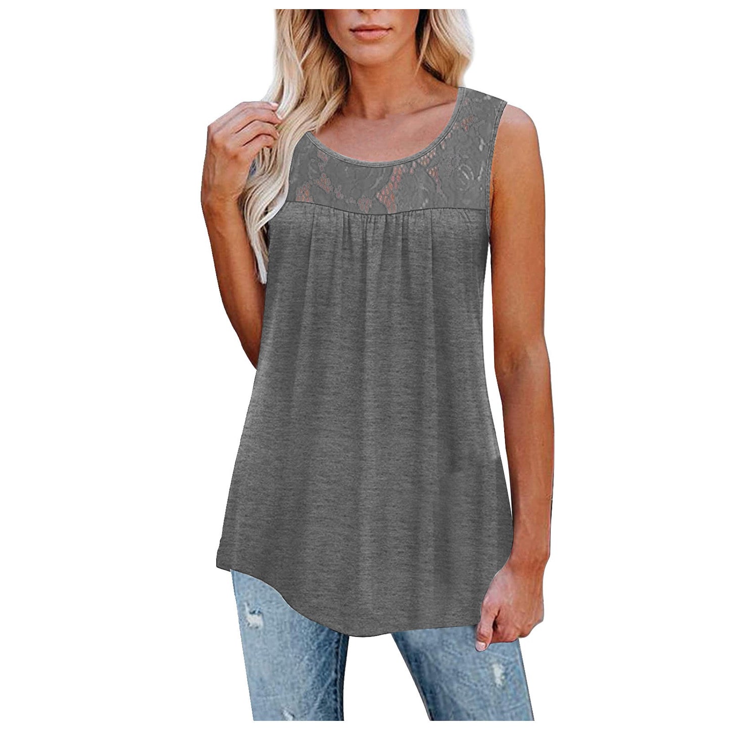 Lace Tops Summer Women Loose O-Neck Tank Tops