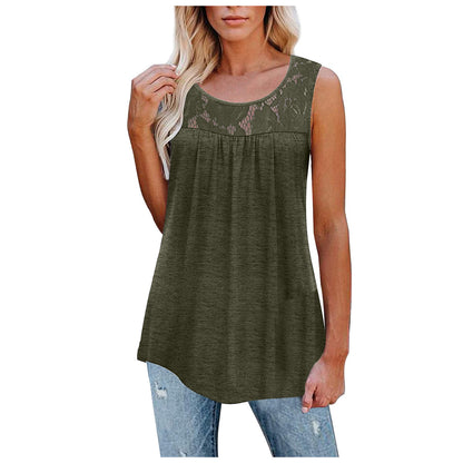 Lace Tops Summer Women Loose O-Neck Tank Tops