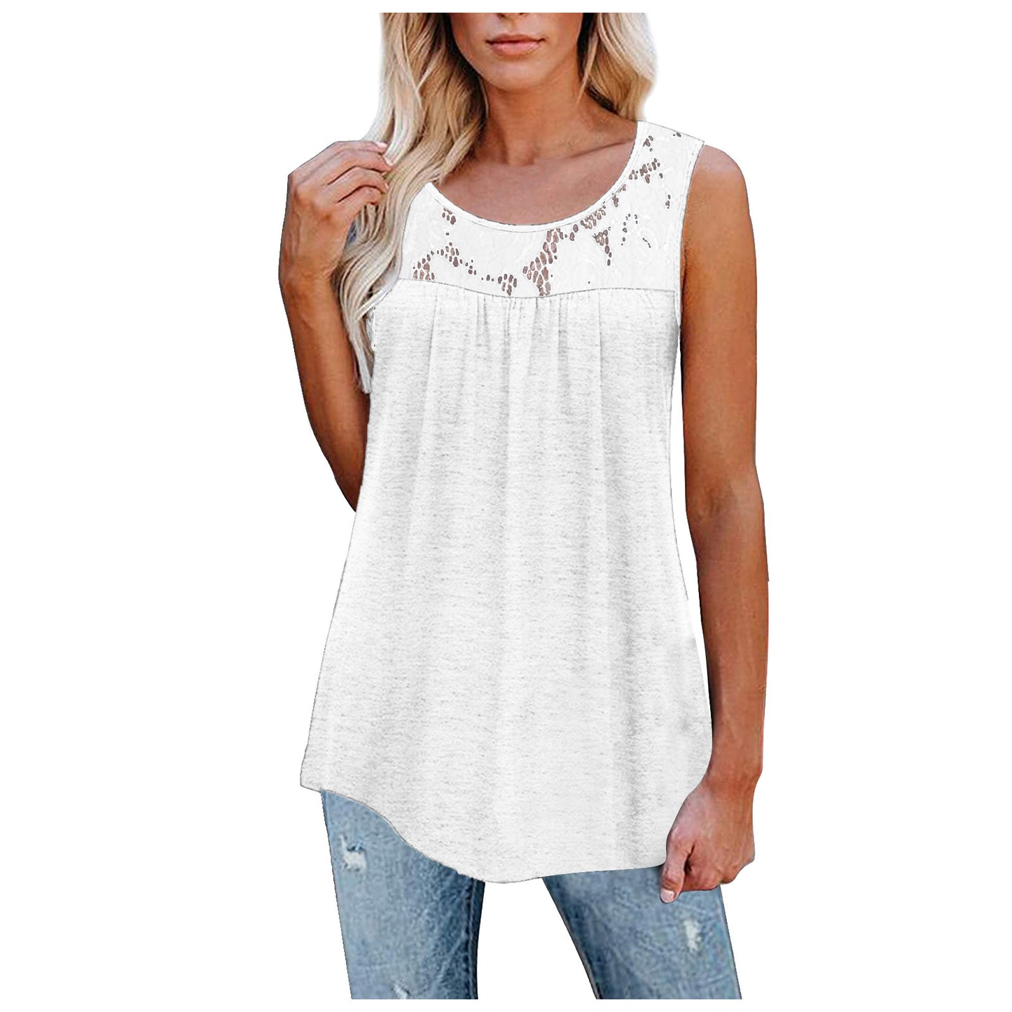 Lace Tops Summer Women Loose O-Neck Tank Tops