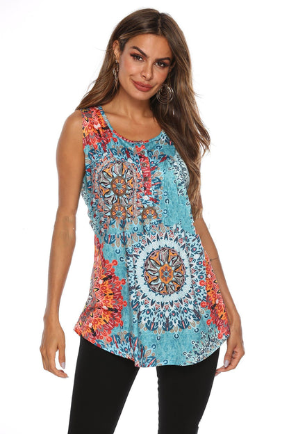 V-Neck Sleeveless Vest With Printed Buttons