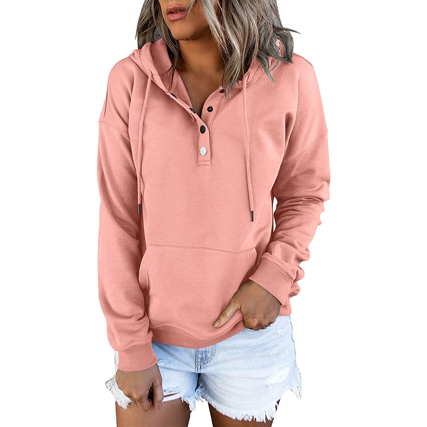 Women's Long-sleeved Hooded Front Eyelet Sweater