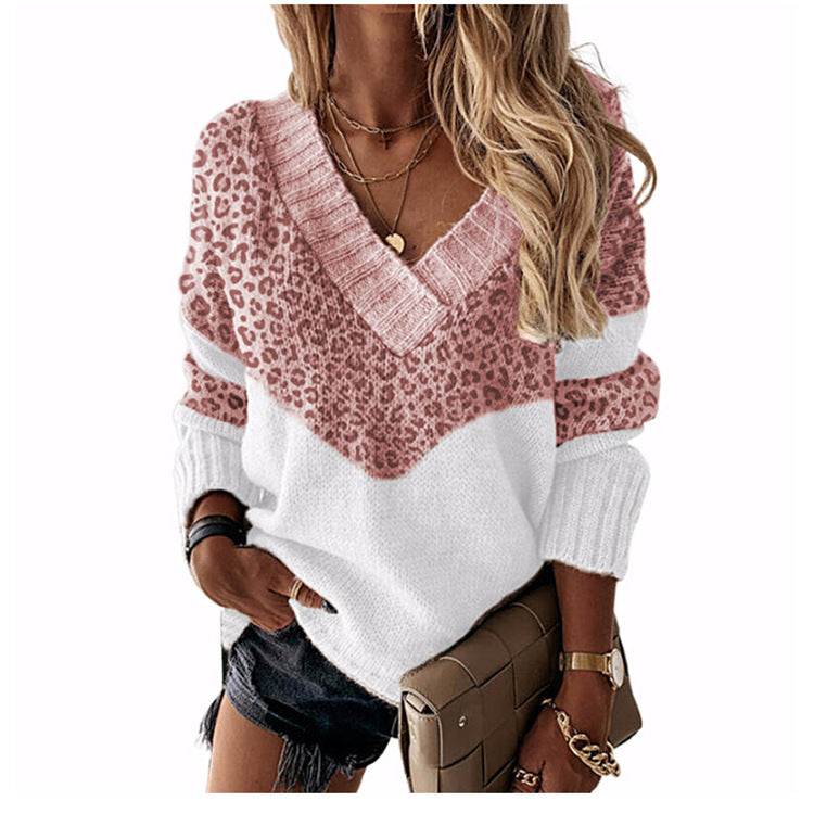 Color-blocking Striped Sweater Leopard Print