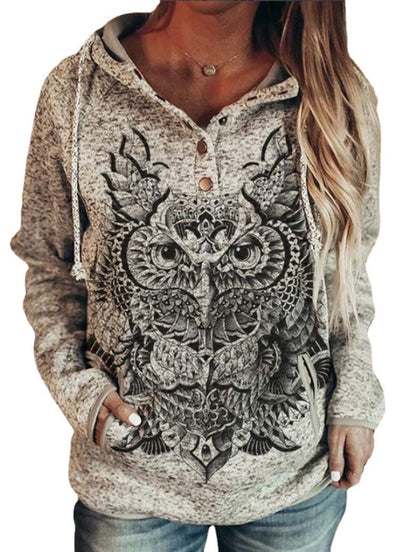 Owl Hooded Casual Loose Long Sleeve Women Trendy Sweater