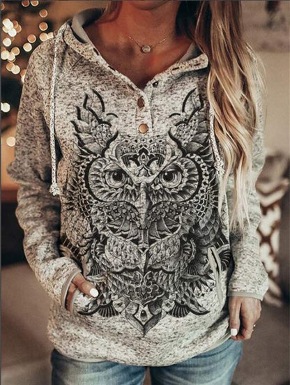 Owl Hooded Casual Loose Long Sleeve Women Trendy Sweater